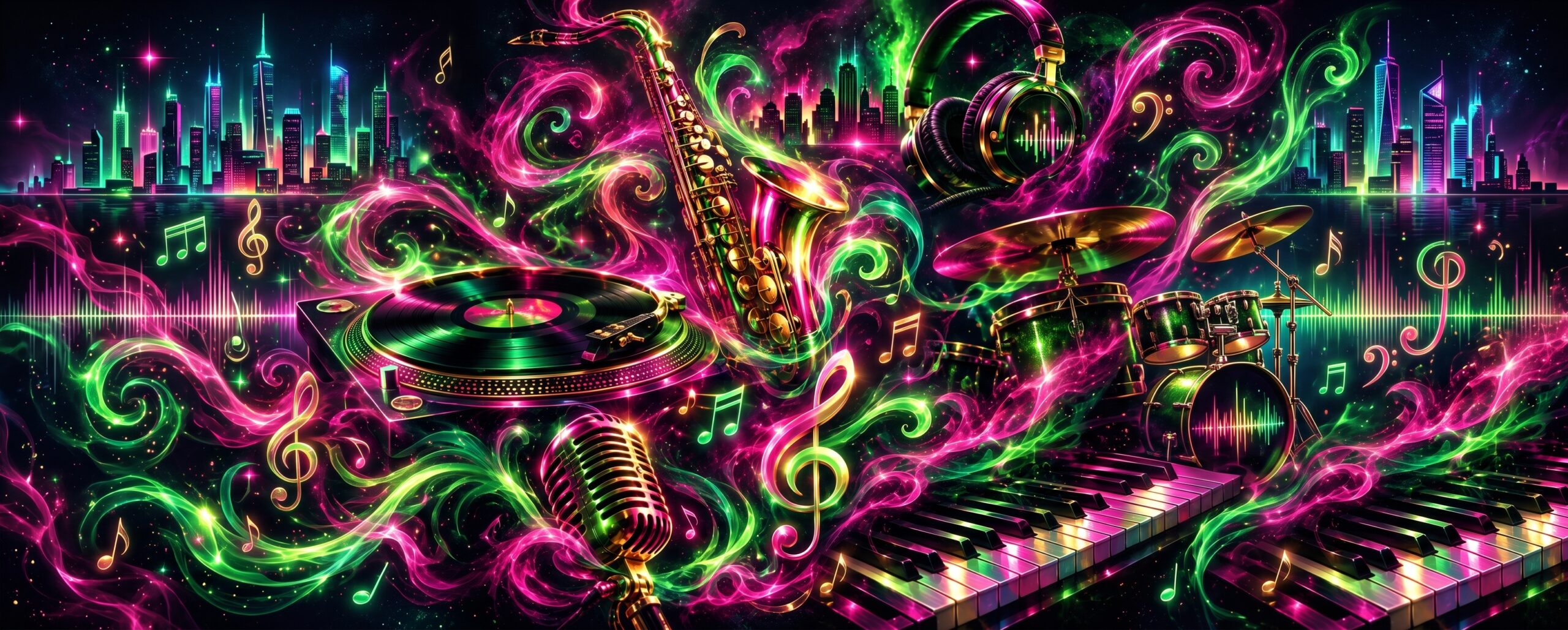 electric artwork with keyboards and sax