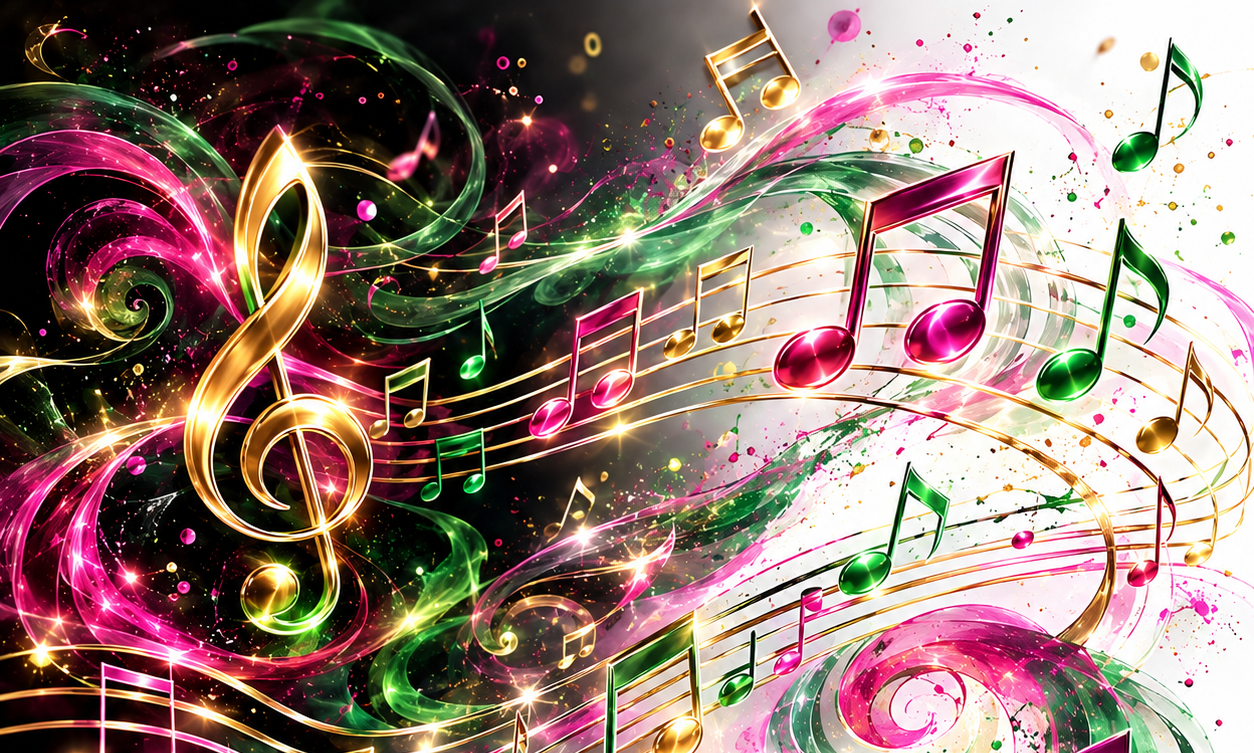 Music artwork with staff and notes